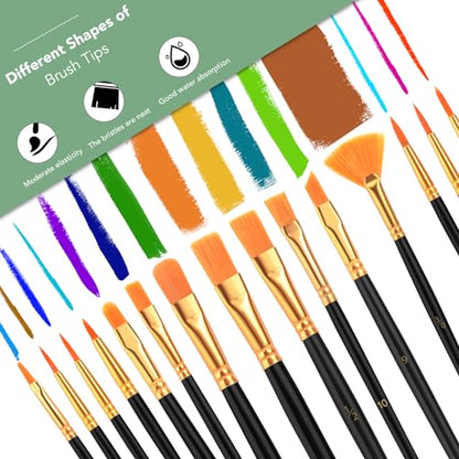 AROIC Acrylic Paint Brush Set,1pack/15pcs Nylon Hair Acrylic Painting Brush,Watercolor Rock Face Painting Brush, Artist Craft Brush Supplies, Paint Brush Set for All Purposes Children Adult Painting. - size: 15pcs