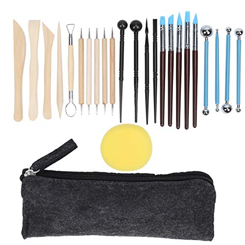 25pcs Ceramic Pottery Tools Set for Clay Sculpting and Embossing, Wooden Stainless Steel Silicone Craft Tools with Storage Bag for Handbuilding Wheel Throwing and Ceramic