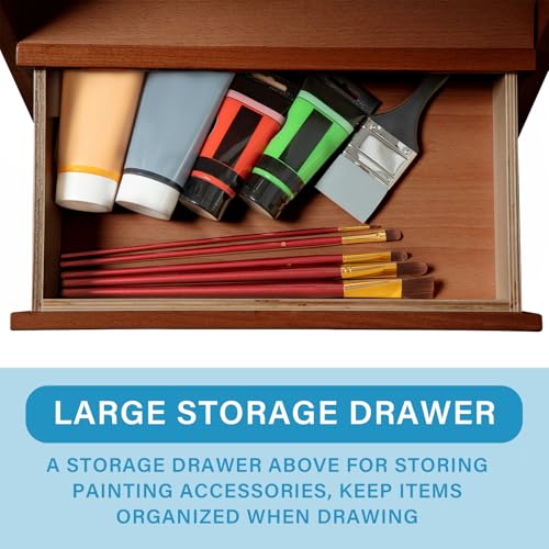 Large Wooden H-Frame Studio Easel, Solid Beechwood Easel Stand with Storage Drawer, Height Adjustable to 35 Inches High, Suitable for Painting, Sketching and Displaying, Walnut - style: Basic Walnut