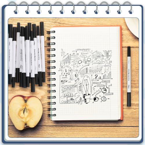 Affrolling 20 Pcs Black Drawing Pens Bulk Dual Brush Fineliners Pens Felt Tip Markers for Art Drawing Sketching