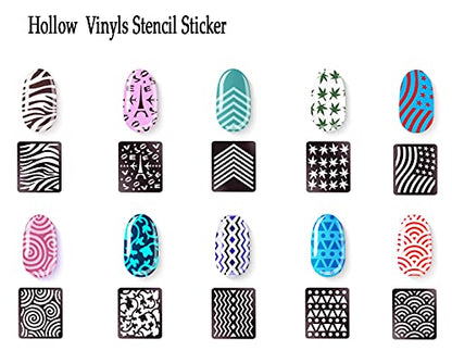 Nail Stencils for Nail Art Reusable,Nail Vinyl Stencils Sticker 144 Pieces 72 Designs,Hollow DIY Manicure Decoration Decals French Tip Nail Guides Supplies（24 Sheets Silver）