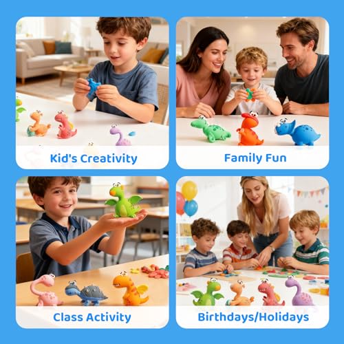 Both idea Air Dry Clay Kit, Dino Theme | 12 Packs, Non-Toxic Kids Gift | School & Party: Perfect for classroom art activities, birthday party favors, creative family DIY, and holiday celebrations. - style: Dinosaur Era