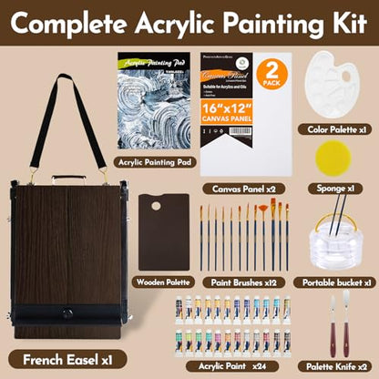 CONDA 70” Art Set with French Easel of Aluminum Legs, Folding Sketch Painting Easel with Drawer, Tripod Easel Stand for Painting, Sketching, Display - color: Upgraded Version-Brown