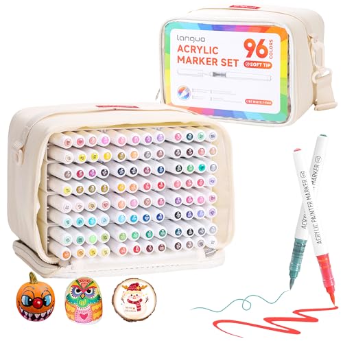 96 Colors Acrylic Paint Markers - Brush Tip Vibrant Multi Surface Acrylic Paint Pens Set for Adult Artists, Brush Markers Set with Organizing Case Perfect for Fabric Glass Wood DIY Crafts - color: 96 Color