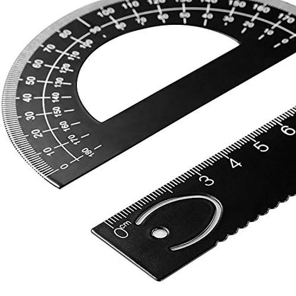 6 Pcs Triangular Ruler Set 12 Inch Engineering Scale Aluminum Architect Drafting Ruler Metal Protractor Arquitectura Accessories for Draftsman Engineers Metric(Black) - color: Black