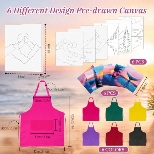 Cholemy 6 Set Paint and Sip Kit for Adults 8"x 10" Pre Drawn Canvas Painting with Wooden Easel Acrylic Paint Wash Cup Brushes Palette Apron for Painting DIY Adult's Date Party Supplies(Sunset Glow) - style: Sunset Glow