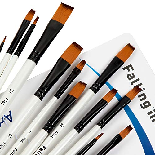 Falling in Art Paint Brushes Set, 12 PCS Nylon Professional Flat Paint Brushes for Watercolor, Oil Painting, Acrylic, Face Body Nail Art, Crafts, Rock Painting - size: 12 Pcs Flat Nylon