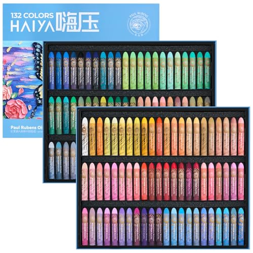 Paul Rubens Oil Pastels Set - 132 Vibrant Colors, Ultra-Soft and Creamy Texture, Easy to Blend for Artists and Beginners - Bullet Head Design for Drawing, Painting, Sketching - New Packaging - style: 132 Basic Colors