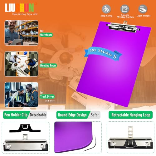 Purple Aluminum Metal Clipboard Purple Pen Holder Writing Low-Profile Clip Board Size A4 9" x 12.6" with Sticky Note for School Office Business Medical Professionals Workshop Factory - style: Purple