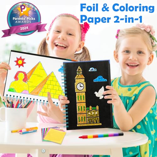 FUNNYB&G Foil Art Craft Kit for Kids 4-10 Years Old: Mess-Free & No-Glue, Create 16 Sparkly Famous Building Pictures – Perfect Travel Toy & Birthday Gift for Kids (Buildings) - style: Building