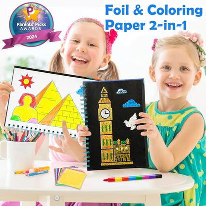 FUNNYB&G Foil Art Craft Kit for Kids 4-10 Years Old: Mess-Free & No-Glue, Create 16 Sparkly Famous Building Pictures – Perfect Travel Toy & Birthday Gift for Kids (Buildings) - style: Building