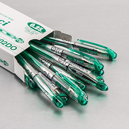 Pentel Arts Slicci 0.25 mm Extra Fine Gel Pen, Green Ink, Box of 12 (BG202-D) - color: Green, size: 12 Count (Pack of 1), style: 0.25mm