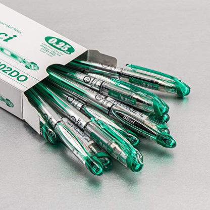 Pentel Arts Slicci 0.25 mm Extra Fine Gel Pen, Green Ink, Box of 12 (BG202-D) - color: Green, size: 12 Count (Pack of 1), style: 0.25mm