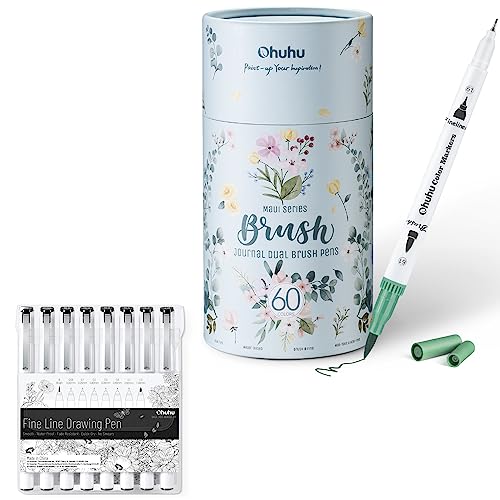 Ohuhu Markers For Adult Coloring Books 60 Colors & Fineliner Pens