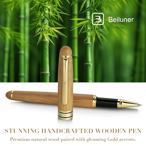 BEILUNER Luxury Wood Ballpoint Pen Writing Set,Bamboo-Elegant Nature Nice Gift Pen Set for Signature Executive Business Office Fancy Writing Supplies - Christmas Gift Boxed with Spare Refills (Black) - color: Bamboo