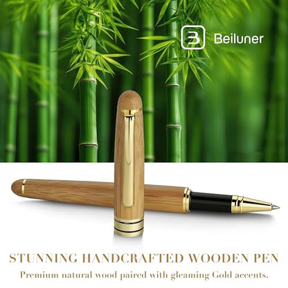 BEILUNER Luxury Wood Ballpoint Pen Writing Set,Bamboo-Elegant Nature Nice Gift Pen Set for Signature Executive Business Office Fancy Writing Supplies - Christmas Gift Boxed with Spare Refills (Black) - color: Bamboo