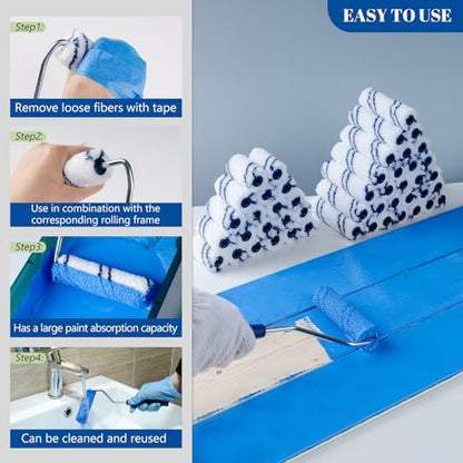 50 Pack Microfiber Paint Roller, 2 Inch and 4 Inch, Small Paint Roller Covers with 2Pcs Anti Rust Metal Roller Frames, Mini Paint Rollers for House Painting, Wall Painting Tool - size: 2&4 Inch Paint Roller Kit, 50 Pack