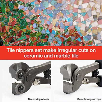 Goldblatt 2 Piece Glass Tile Nippers Set - Heavy Duty Wheeled Glass Mosaic Nipper & Hd Ceramic Tile Nipper, Tile Cutter Pliers Soft-grip Handle - Shapping Plier, Nipper Cutting Tools, Stone, Metal