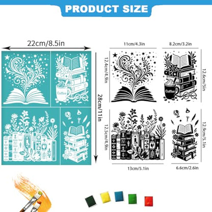 2 Sheets Book with Flower Silkscreen Stencil, Floral Printing Stencils Templates Reusable Self-Adhesive Silk Screen for Painting on Wall, Wood, T-Shirt, Fabric, Home Craft Decor, 8.7x11 Inch - style: Book with Flower