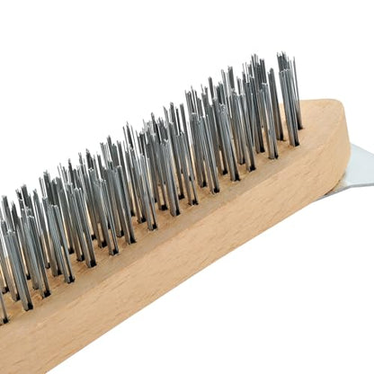 MAXMAN Stainless Steel Wire Scratch Brush, 12 Inch Wooden Handle Wire Brush with Metal Scraper, Heavy Duty Wire Brushes for Cleaning Rust, Paint Scrubbing, Dust and Other Hard Surfaces 2 Pieces - style: Stainless Steel Bristles