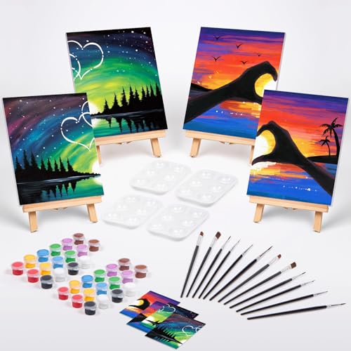 Sip and Paint Kit for Adults,Pre Drawn Canvas 4 Pack Painting Kit Party Date Night Couples Paint Art Canvas Set Valentine 8x10 in - size: 8x10, style: style 11