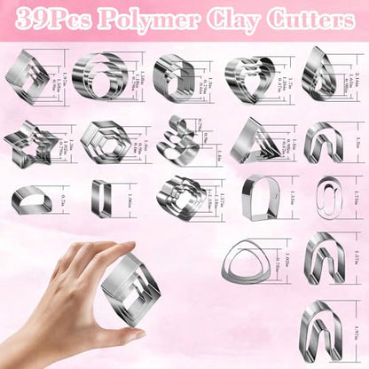 Fesorsi 772 Pcs Clay Earring Making Kit, 39 Polymer Clay Molds Stainless Steel, Polymer Clay Tools with 8 Circle Cutters, 1 Clay Letter Stamps and 710 Pcs Earring Accessories for DIY Jewelry - color: Steel 39 Shapes