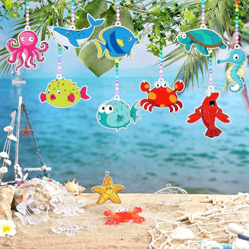 WinnerWhy 30 Sets Summer Marine Animal Suncatchers Window Art Kits, Sea Ocean DIY Crafts Sun Catchers Bulk Paint Your Own Window Ornaments for Adult Home Birthday Activity Party Decor - style: Marine Animal Style