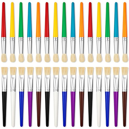 YGAOHF 30 Pcs Paint Brushes for Kids - Colorful Kids Paint Brushes Big Chubby Toddler Paint Brushes, Easy to Clean & Grip Round Flat Preschool Paint Brushes for Acrylic Washable Paint - color: 30 Pack