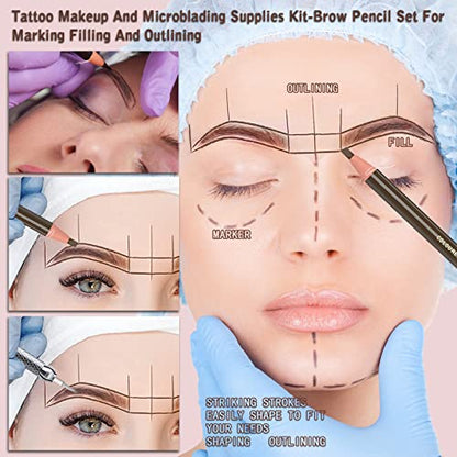 6 Piece Dark Brown Waterproof Eyebrows Pencil Tattoo Makeup And Microblading Supplies Kit-Permanent Eye Brow Liners In 5 Colors Waterproof Eyebrow Pencils Peel - Brow Pencil Set For Marking - color: 6 Brown