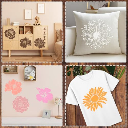 9 Pcs Large Flower Stencils for Painting Reusable Floral Templates Set for Drawing, Walls, Wood Signs, Window, Garden Fence Furniture Stencil Crafts DIY - color: Flower