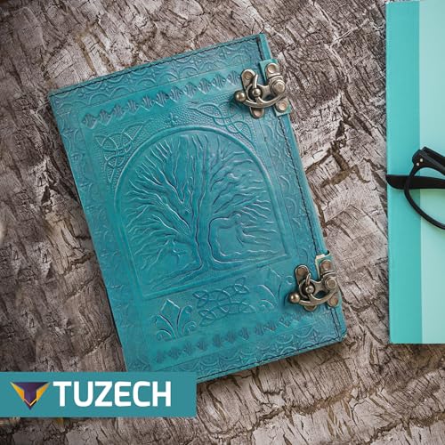 600 Pages Handmade Large Leather Journal Diary Embossed Tree of Life Book Of Shadows Notebook Writing Seven Chakra Grimoire Sketchbook 7 x 10 Leather Bound (Ocean Blue) - color: Ocean Blue