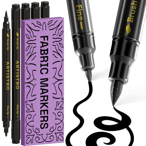ARTISTRO 5 Black Fabric Markers for Clothes and Textiles – Permanent No-Bleed Fabric Decorating Kit for T-Shirts, Bags, Canvas, Shoes, and Crafts