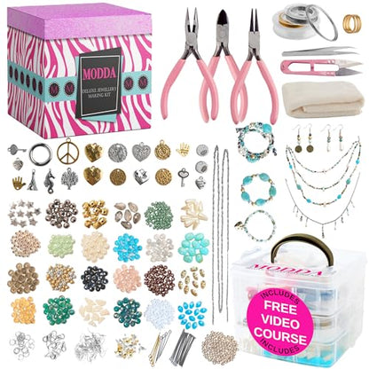 MODDA Deluxe Jewelry Making Kit with Video Course, Includes Instructions, Beads, Necklace, Bracelet, Earrings Making, Crafts for Adults, Beginners, Christmas Gift for Teens, Girls 13-15, Moms, Women - color: Deluxe Jewelry Making Kit