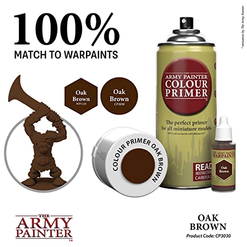 The Army Painter Colour Primer Oak Brown, 400 mL Acrylic Spray Primer, Spray Paint for Miniature Priming Basecoat, Tabletop Roleplaying, Boardgames, and Wargames Miniature Modelling - color: Oak Brown