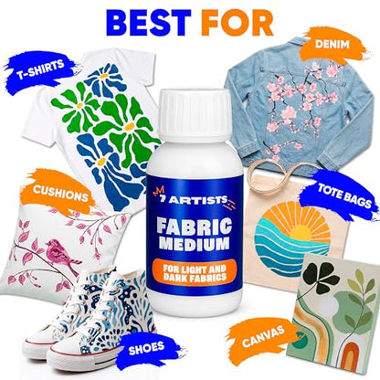 Fabric Medium for Acrylic Paint 4.2 fl oz – Turn Acrylics Into Washable Fabric Paint | Soft Flexible Matte Finish, No Cracking | Textile Medium for T-Shirts, Denim, Shoes & Tote Bags - color: Fabric Medium 4.2 fl. oz