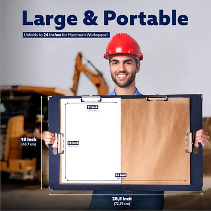 18x24 Clipboard - Foldable 18x24 File Folder & Drawing Board -Folds to 11x17 Clipboard,4 Clips,Corner Protectors, Portable Art Portfolio, Architecture Folder,11x17 Binder, Portfolio Binder (Navy Blue)