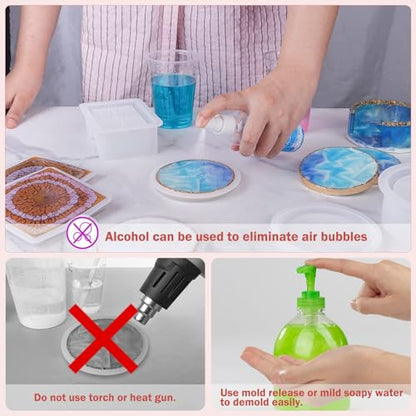 15 Pcs Coaster Resin Molds Silicone,Mold for Epoxy Resin Coaster Molds with Round Square Shape Holder Mold for Epoxy, for DIY Art Craft Cup Mats - color: 15 Pcs Coaster Resin Molds Silicone