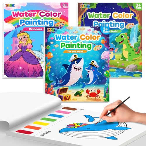 ZIZZ Paint with Water Coloring Books for Toddlers, 3PCS Watercolor Painting Set for Kids Ages 3-8, No-Mess Drawing Art Craft Toy Birthday Valentine's Day Gifts for Girls Boys - Princess, Forest, Sea - color: 3PCS-3Style