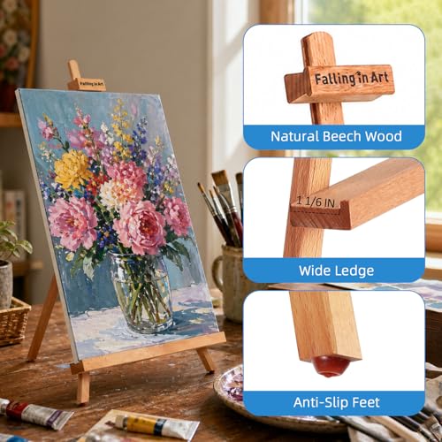 Falling in Art Beechwood 25’’ Tabletop Easel Display Stand Set for Painting- Holding Canvas Up to 22 1/2 Inches High, 4 Pack Artist A-Frame Tripod with Rubber Feet, Portable Photo and Sign Holder - size: 4 Pack