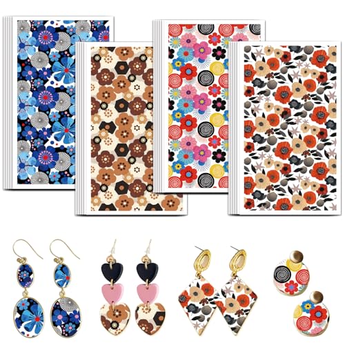OLYCRAFT 24Pcs Abstract Flowers Clay Transfer Paper 4 Design Colorful Flowers Clay Transfers Paper for Polymer Clays Earring Artistic Floral Transfer Sheets Ceramic Decal for Earring Jewelry Making - color: Abstract Flowers