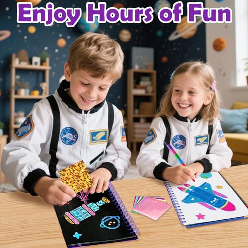 FUNNYB&G Foil Art Craft Kit for Boys 4-10 Years Old: Mess-Free & No-Glue, Create 16 Sparkly Space Pictures – Perfect Travel Toy & Birthday Gift for Kids (Space) - style: Space