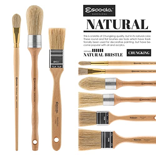 Escoda Series 7500 Artist Oil and Acrylic Paint Brush for Murals, Decorative Work & Faux Finishing, Natural Chungking Hog Bristle, Round Dome, Size 6