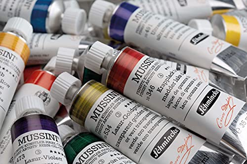 Schmincke - MUSSINI® Finest Resin Oil Colors Premium Wooden Box Oil Painting, 10 x 35 ml Set, 70 213 097, Walnut Tinted, White 150 ml - size: 10 x 35 ml + accessories