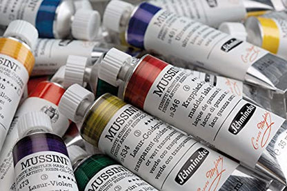 Schmincke - MUSSINI® Finest Resin Oil Colors Premium Wooden Box Oil Painting, 10 x 35 ml Set, 70 213 097, Walnut Tinted, White 150 ml - size: 10 x 35 ml + accessories