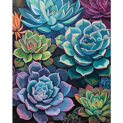 Natuyalo Paint by Numbers for Adults Beginner, Succulent Plants Acrylic Easy Paint by Numbers Kits Garden Landscape Craft Kits for Adults Suitable for Home Wall Decoration Flameless 16x20 Inch - color: ART-04