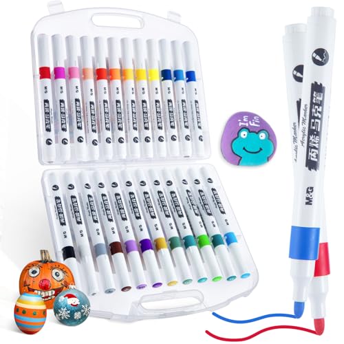 M&G 24 Colors Acrylic Paint Pens Markers Stocking Stuffers, Paint Pens for Art & Craft Supplies, Eggs, Rock, Fabric, Wood, Coloring Books - for Stocking Stuffers, Artist Gifts