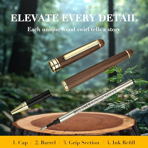 BEILUNER Luxury Wood Ballpoint Pen Writing Set,Walnut-Elegant Fancy Nice Gift Pen Set for Signature Executive Premium Office Fancy Nice Supplies - Gift Boxed with Extra Refills (Black) - color: Walnut