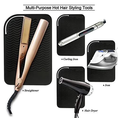 9" X 6" Silicone Heat Resistant Travel Mat, Anti-Heat Pad for Hair Straighteners, Curling Irons, Flat Irons and Other Hair Styling Tools - Black - color: Black
