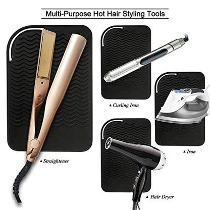 9" X 6" Silicone Heat Resistant Travel Mat, Anti-Heat Pad for Hair Straighteners, Curling Irons, Flat Irons and Other Hair Styling Tools - Black - color: Black