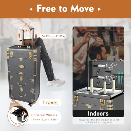 44.09lbs Lockable Makeup Train Case,Rolling Hairdressing Trolley,Beauty Salon Cosmetic Luggage with Universal Wheels for Hair Stylist,Make-up Artists (Black 2) - color: Black 2